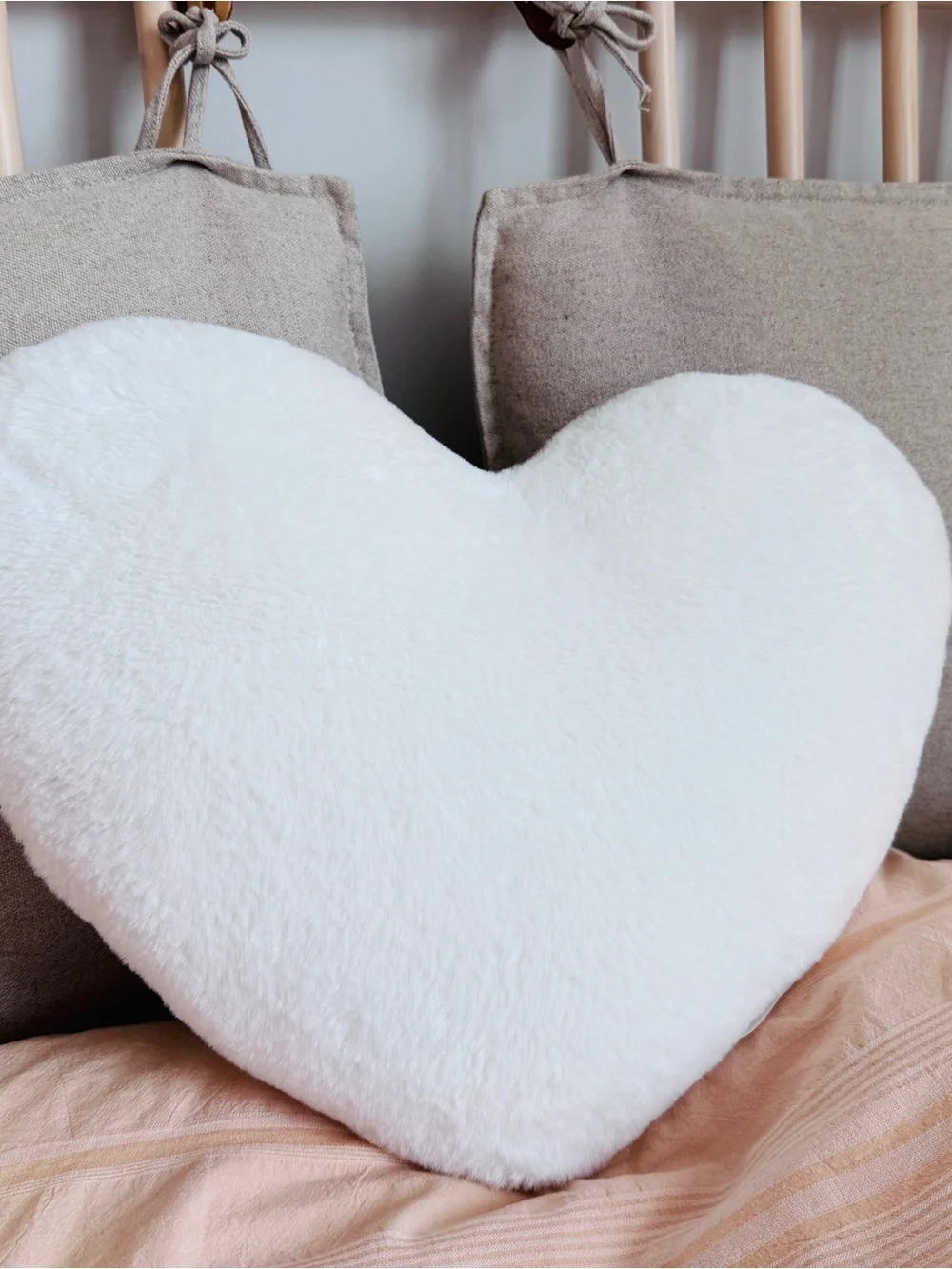 Pillowfort White Faux Fur Heart Pillow